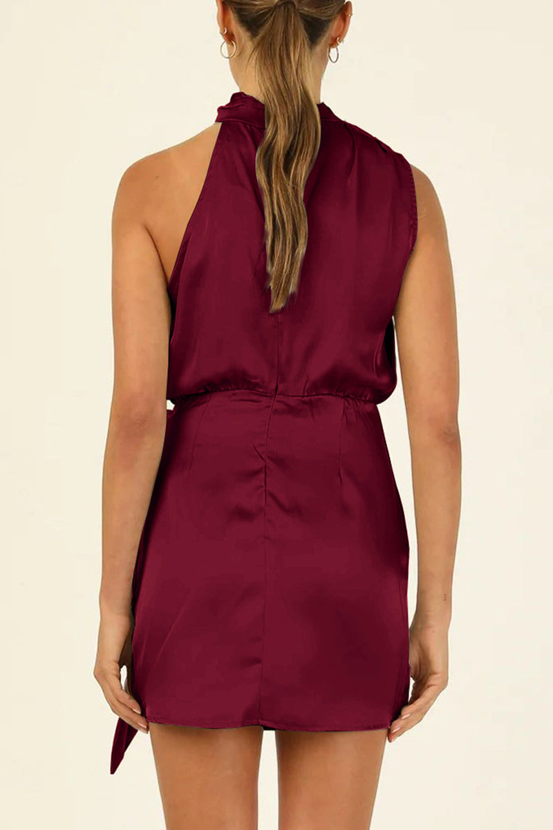 Heidi-Mode | Celebrities Elegante Einfarbige Gefaltete Halter A Linie Kleider