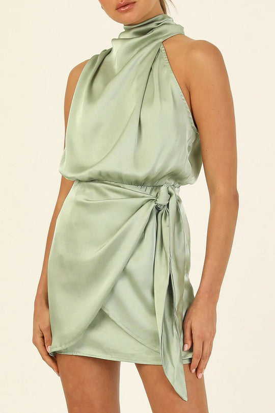 Heidi-Mode | Celebrities Elegante Einfarbige Gefaltete Halter A Linie Kleider