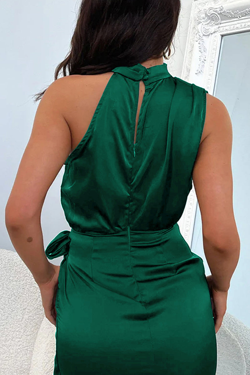 Heidi-Mode | Celebrities Elegante Einfarbige Gefaltete Halter A Linie Kleider