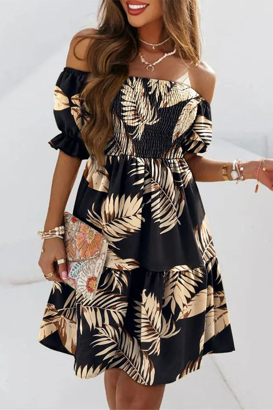 Heidi-Mode | Sexy Print Patchwork Off The Shoulder Kleider