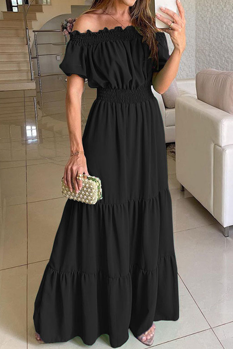 Heidi-Mode | Sexy Elegant Solid Color Off The Shoulder Taillenrock Kleider