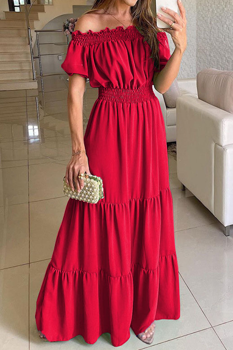 Heidi-Mode | Sexy Elegant Solid Color Off The Shoulder Taillenrock Kleider