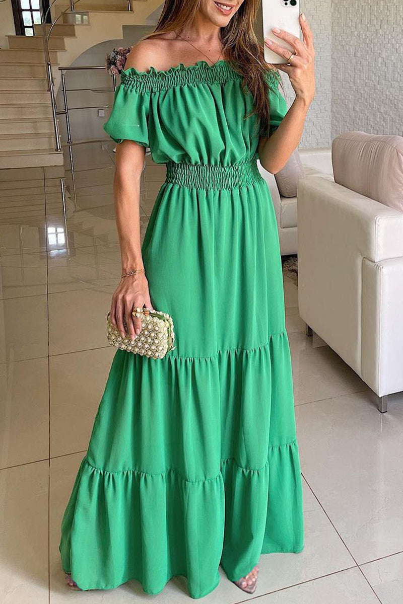 Heidi-Mode | Sexy Elegant Solid Color Off The Shoulder Taillenrock Kleider