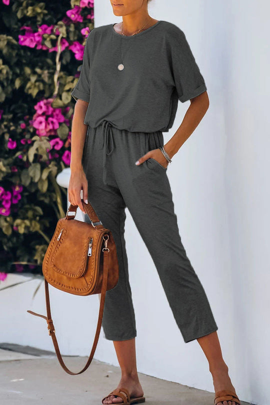 Heidi-Mode | Lässige Einfachheit Einfarbig Rundhals Reguläre Jumpsuits - 4 Farben