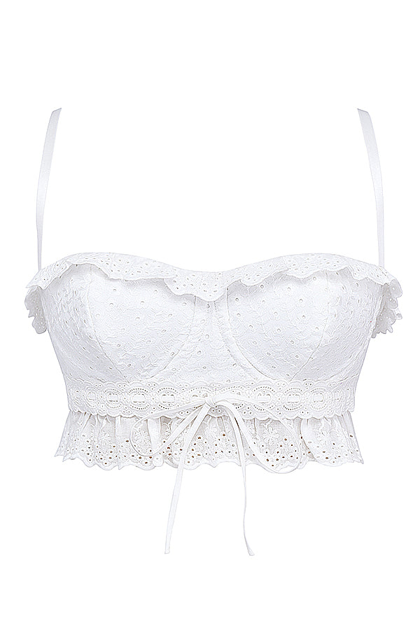 Heidi-Mode | Weißes Broderie Anglais Bralette Top mit Hose