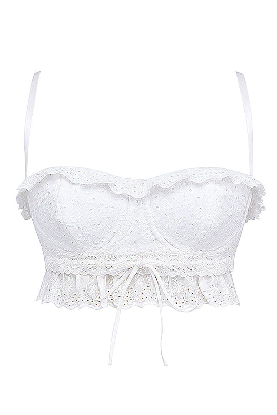 Heidi-Mode | Weißes Broderie Anglais Bralette Top mit Hose