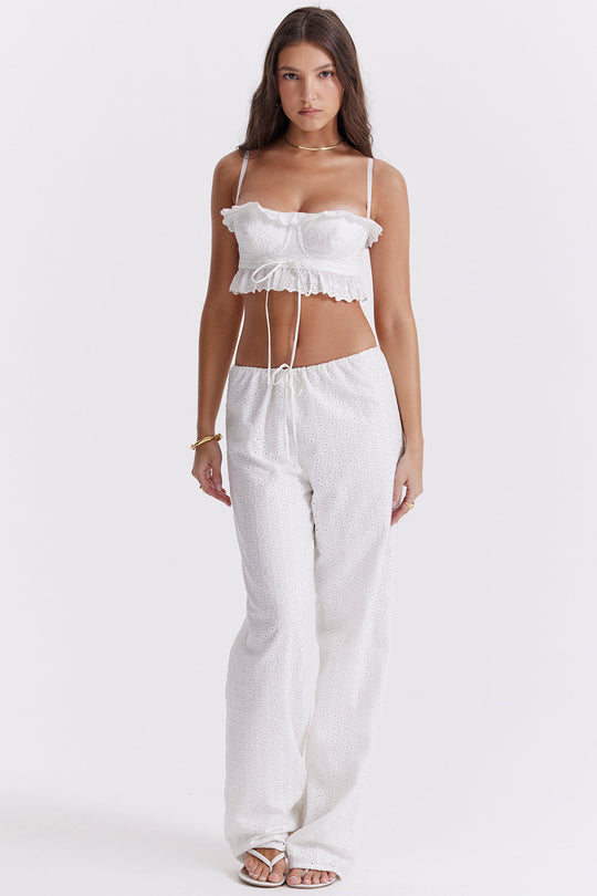 Heidi-Mode | Weißes Broderie Anglais Bralette Top mit Hose