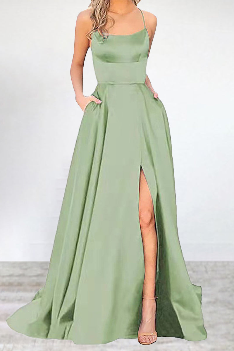 Heidi-Mode | Sexy Formell Einfarbig Hohe Öffnung U Hals Abendkleid Kleider- 16 Farben