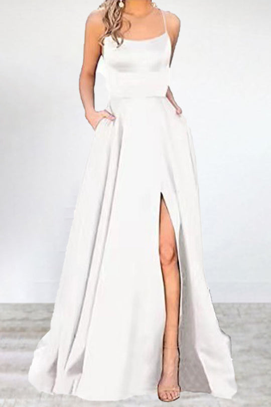 Heidi-Mode | Sexy Formell Einfarbig Hohe Öffnung U Hals Abendkleid Kleider- 16 Farben