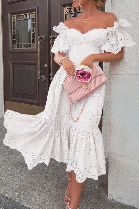 Heidi-Mode | Fashion Street Einfarbig Patchwork Off The Shoulder Prinzessinnenkleider