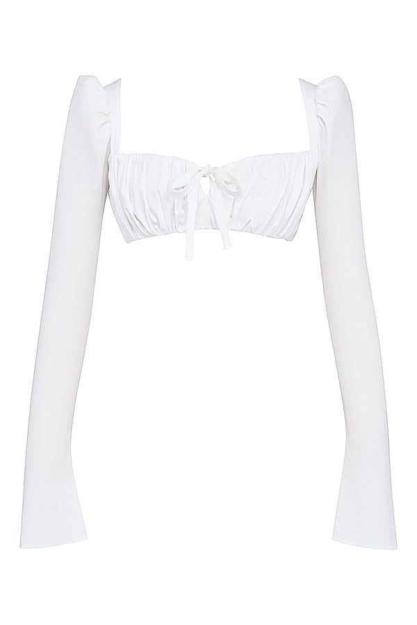 Heidi-Mode | Weiße Bluse mit Puffärmeln und Minirock mit Schleife