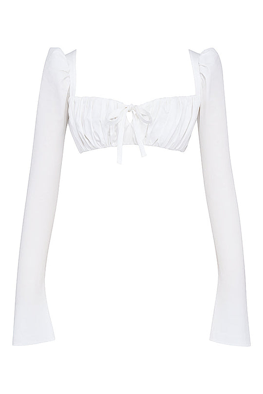 Heidi-Mode | Weiße Bluse mit Puffärmeln und Minirock mit Schleife