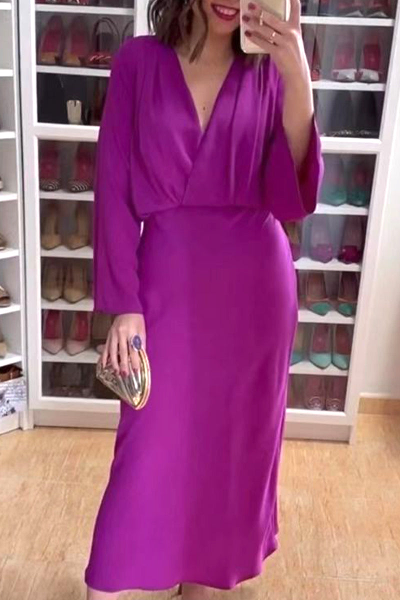 Heidi-Mode | Elegantes Einfarbiges V-Ausschnitt Bandagenkleid Dresses