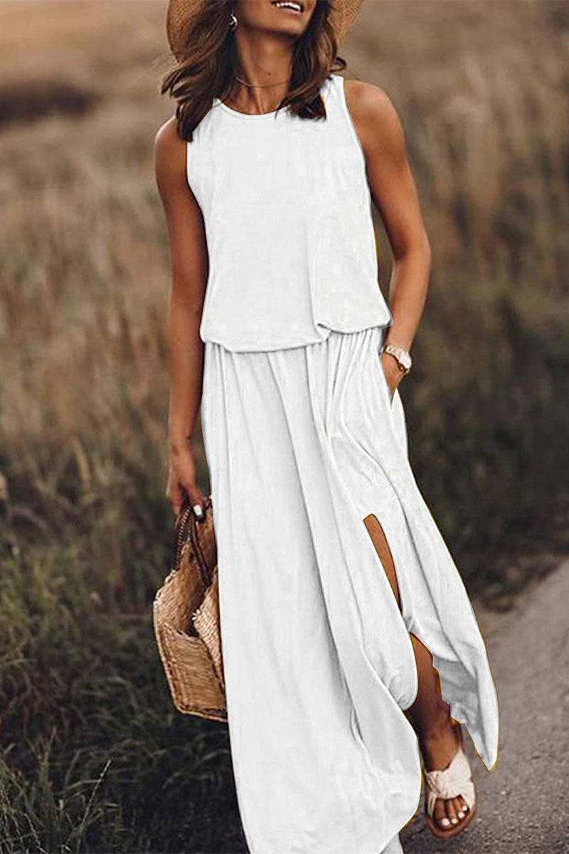 Heidi-Mode | Arbeit Elegant Fest Solid Schlitz O-Hals A Linie Kleider