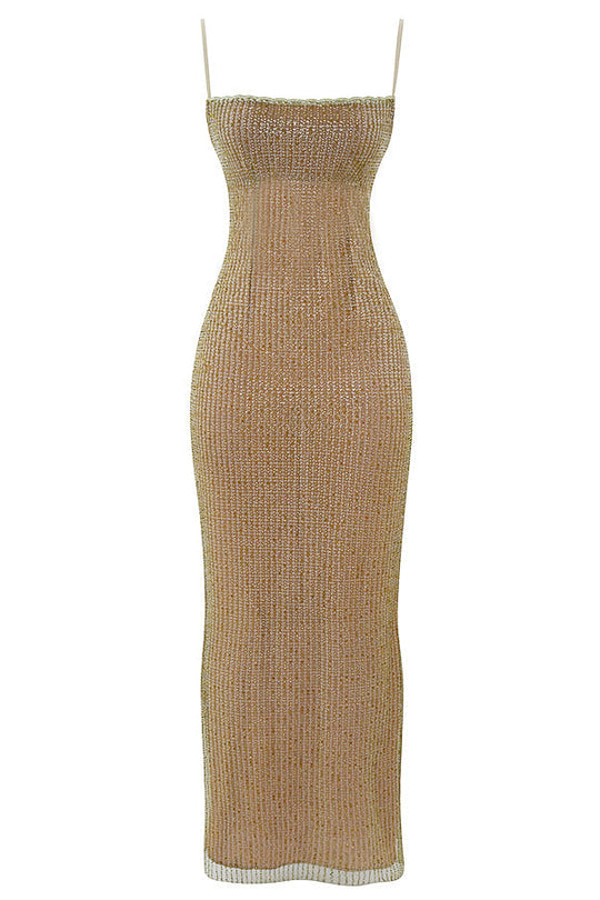 Heidi-Mode | Maxikleid mit café au lait Perlen
