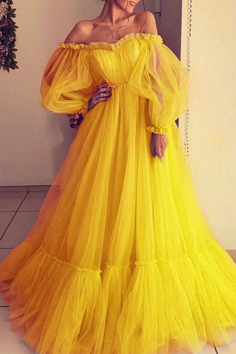 Heidi-Mode | Elegantes Formelles Einfarbiges Patchwork Off-Shoulder Abendkleid Kleider - 3 Farben