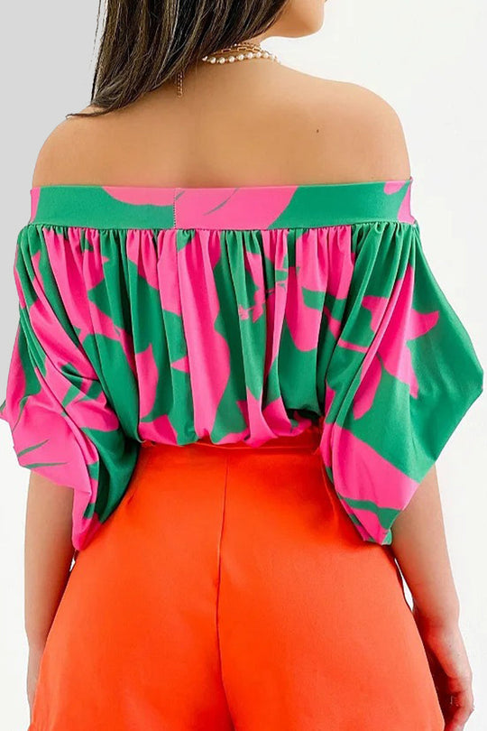Heidi-Mode | Lässige Druck Patchwork Off-The-Shoulder T-Shirts