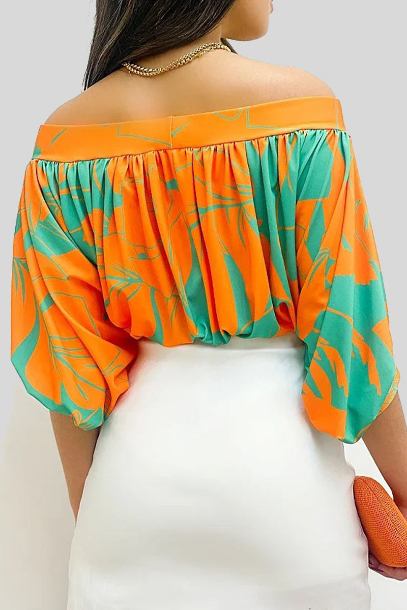 Heidi-Mode | Lässige Druck Patchwork Off-The-Shoulder T-Shirts