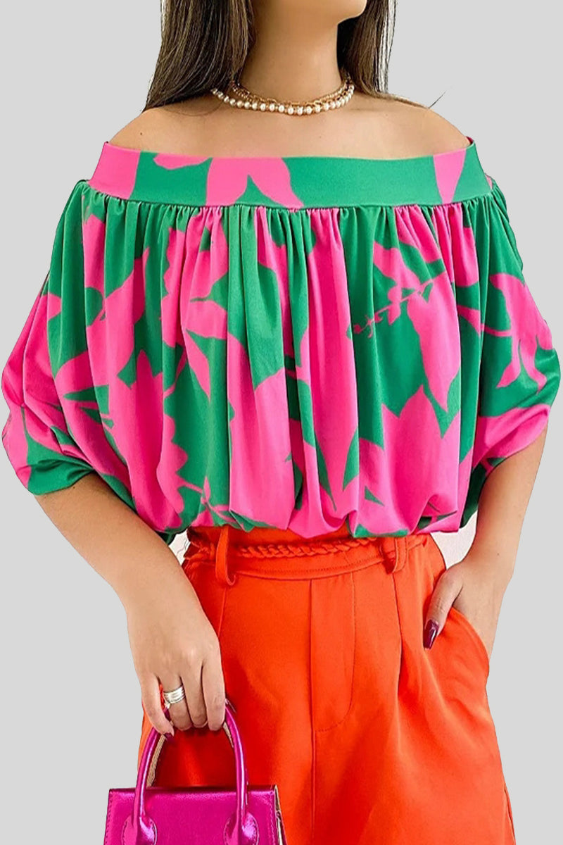 Heidi-Mode | Lässige Druck Patchwork Off-The-Shoulder T-Shirts