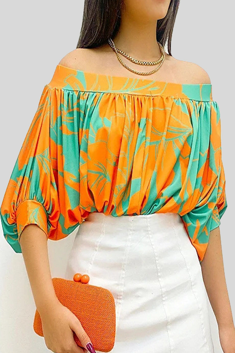 Heidi-Mode | Lässige Druck Patchwork Off-The-Shoulder T-Shirts