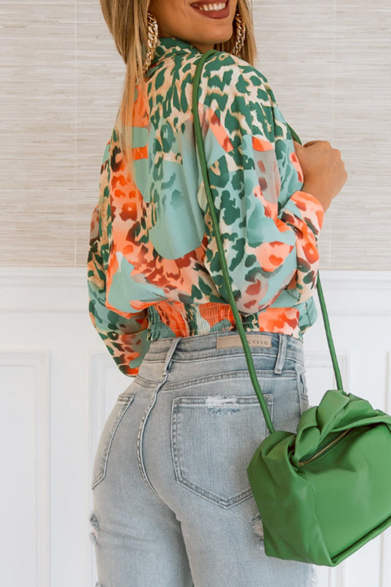 Heidi-Mode | Lässige Street Geometrische Druck Hemdkragen Tops