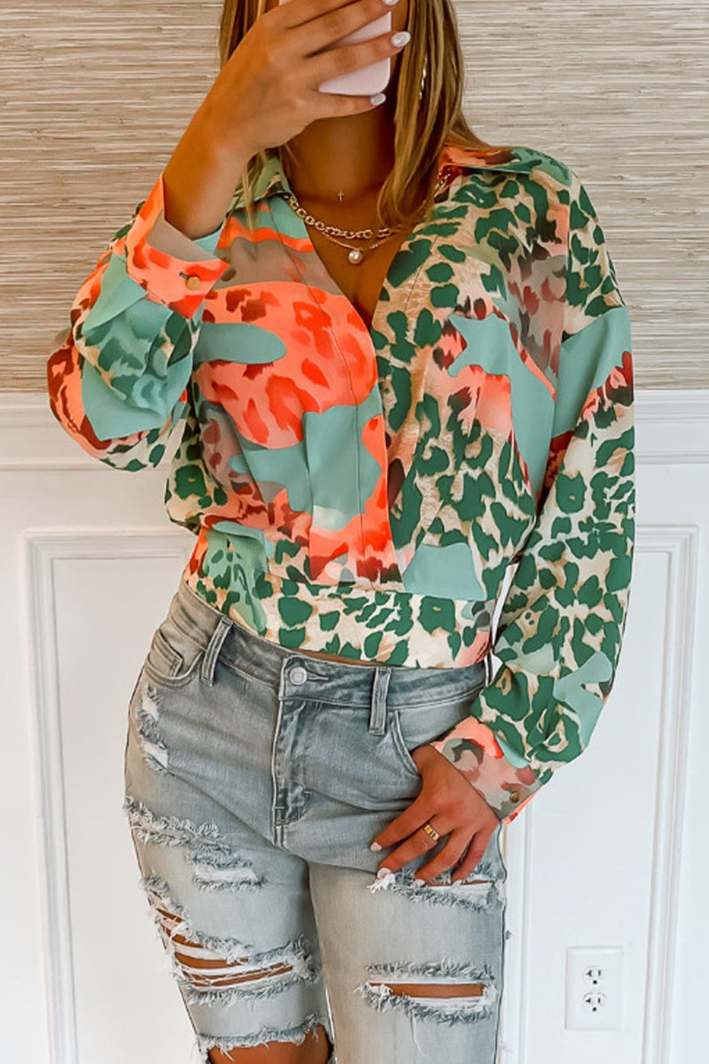 Heidi-Mode | Lässige Street Geometrische Druck Hemdkragen Tops