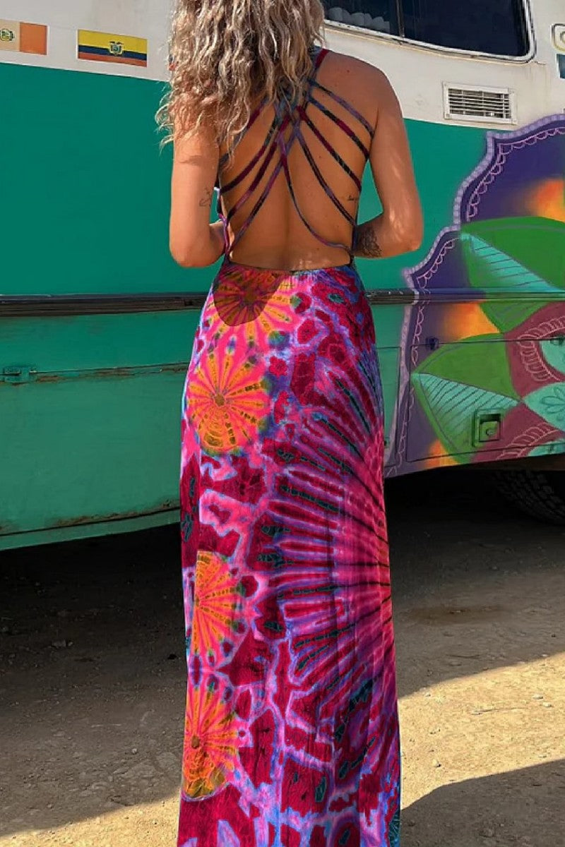Heidi-Mode | Lässiges Print Rückenausschnitt U Neck Weste Kleid Kleider - 3 Farben