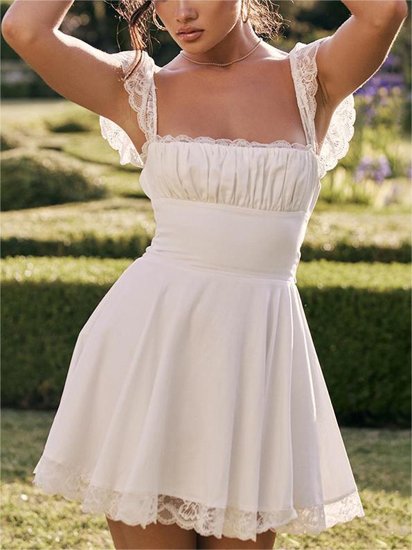 Heidi-Mode | Minikleid Mit Spitzenbesatz Zum Binden Am Rücken