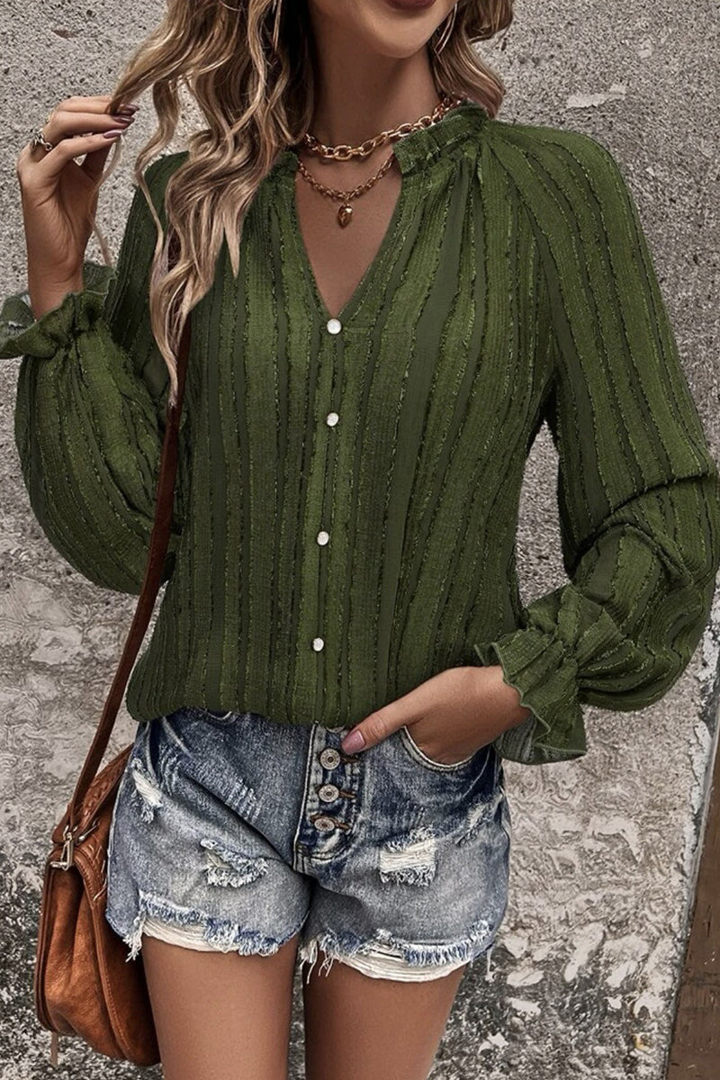 Heidi-Mode | Celebrities Elegante Einfarbige Volant V-Ausschnitt Tops