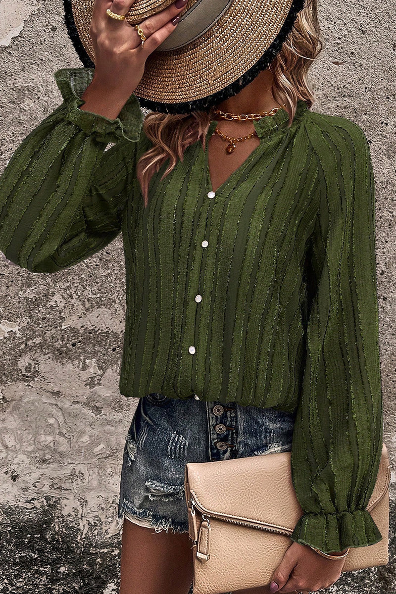 Heidi-Mode | Celebrities Elegante Einfarbige Volant V-Ausschnitt Tops