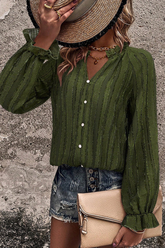 Heidi-Mode | Celebrities Elegante Einfarbige Volant V-Ausschnitt Tops
