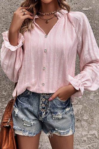 Heidi-Mode | Celebrities Elegante Einfarbige Volant V-Ausschnitt Tops