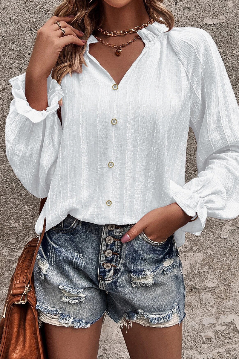Heidi-Mode | Celebrities Elegante Einfarbige Volant V-Ausschnitt Tops