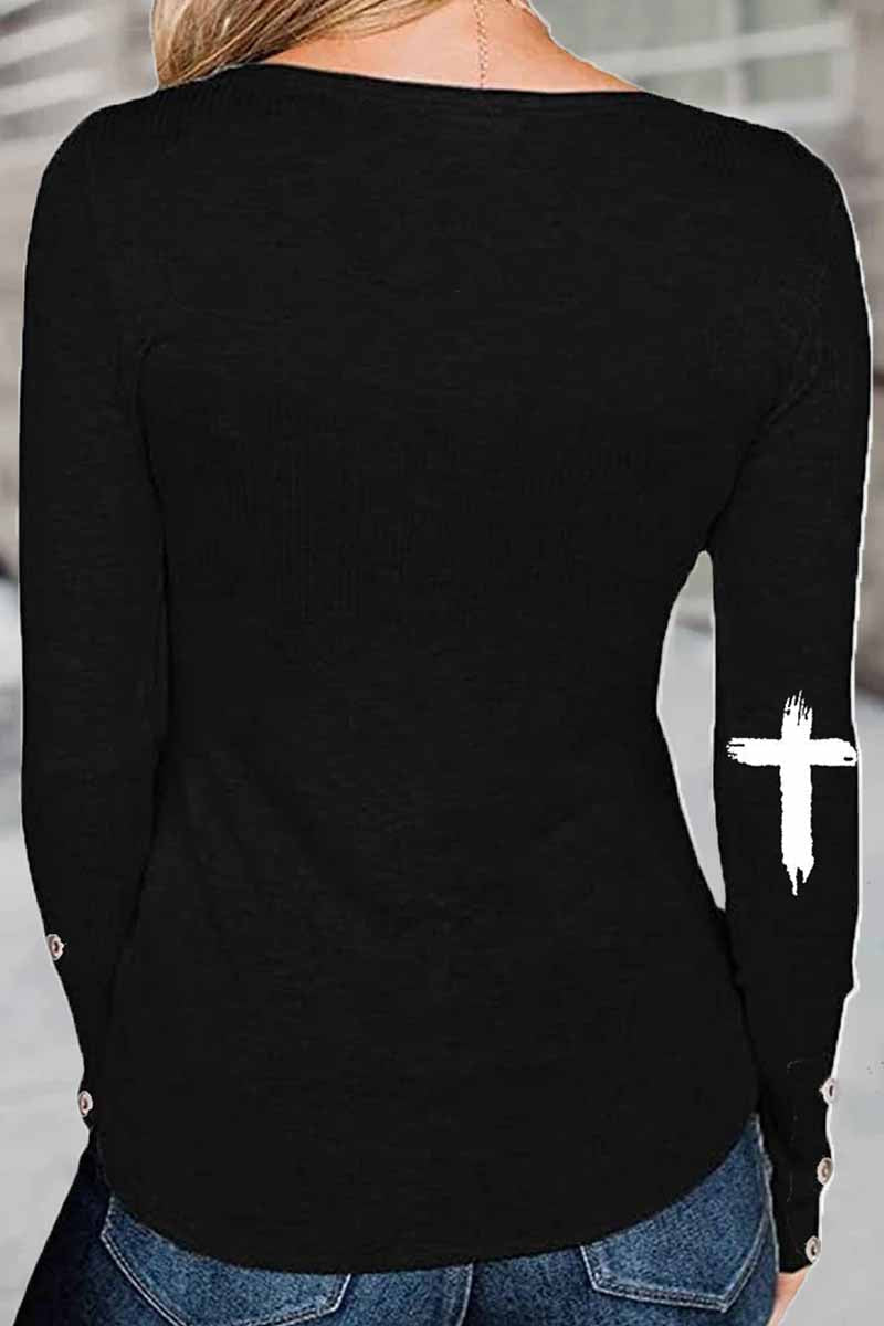 Heidi-Mode | Street Print Buchstabe O-Hals Tops - 3 Farben