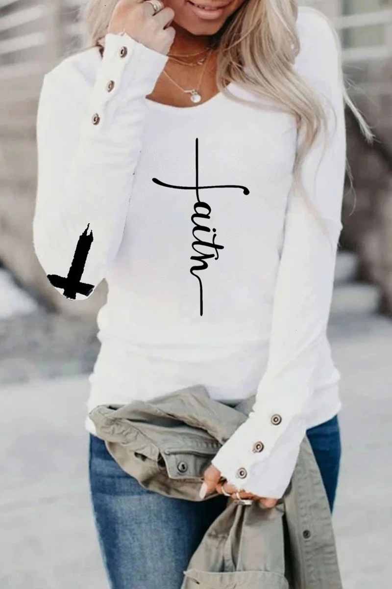 Heidi-Mode | Street Print Buchstabe O-Hals Tops - 3 Farben