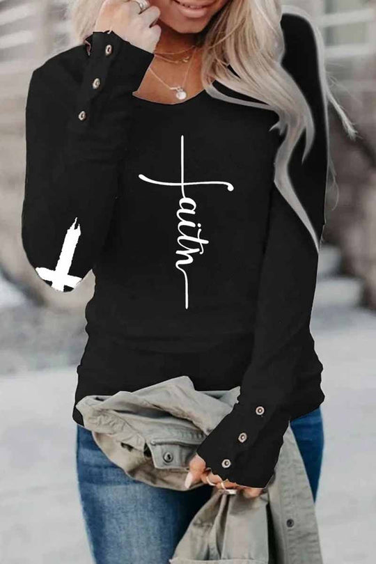 Heidi-Mode | Street Print Buchstabe O-Hals Tops - 3 Farben