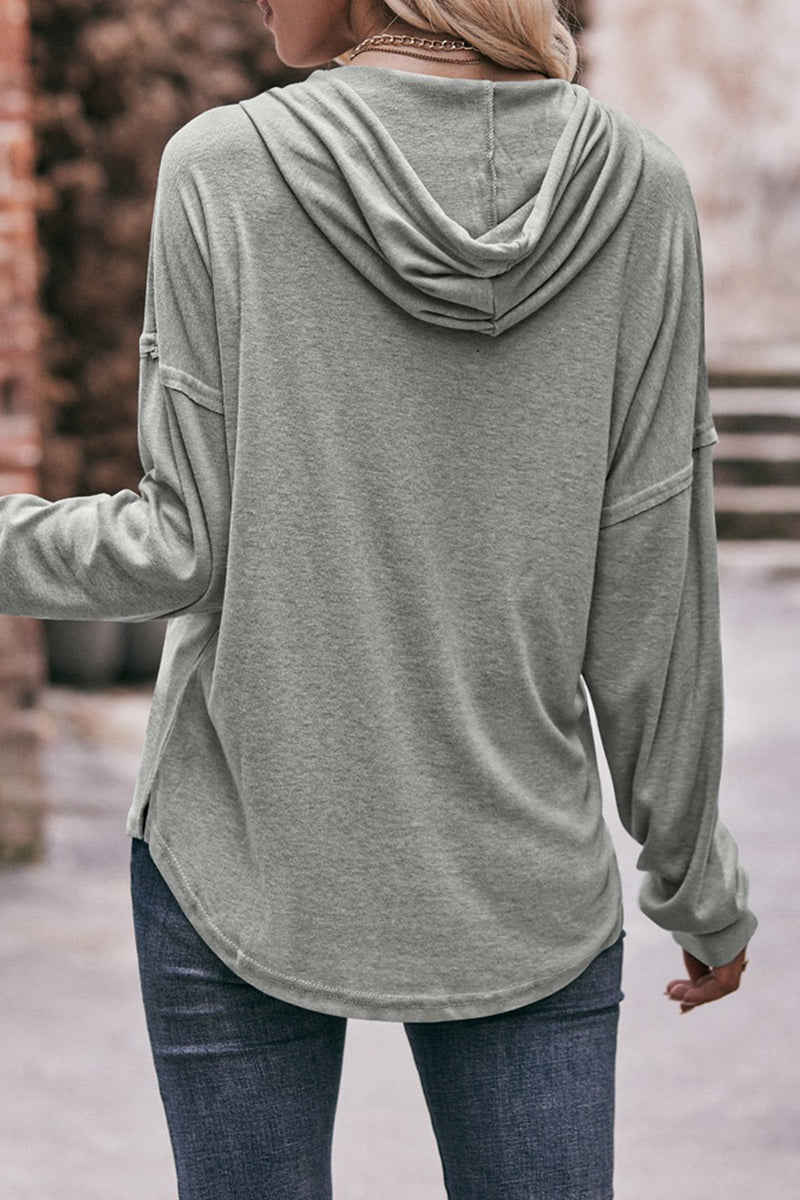 Heidi-Mode | Lässig Einfarbig Knöpfe Kapuze Kragen Tops