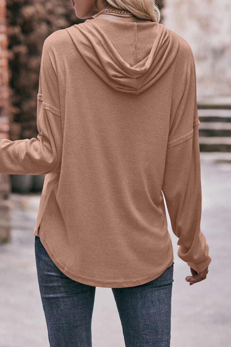 Heidi-Mode | Lässig Einfarbig Knöpfe Kapuze Kragen Tops