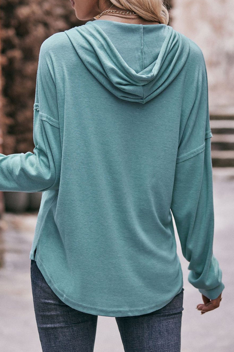 Heidi-Mode | Lässig Einfarbig Knöpfe Kapuze Kragen Tops