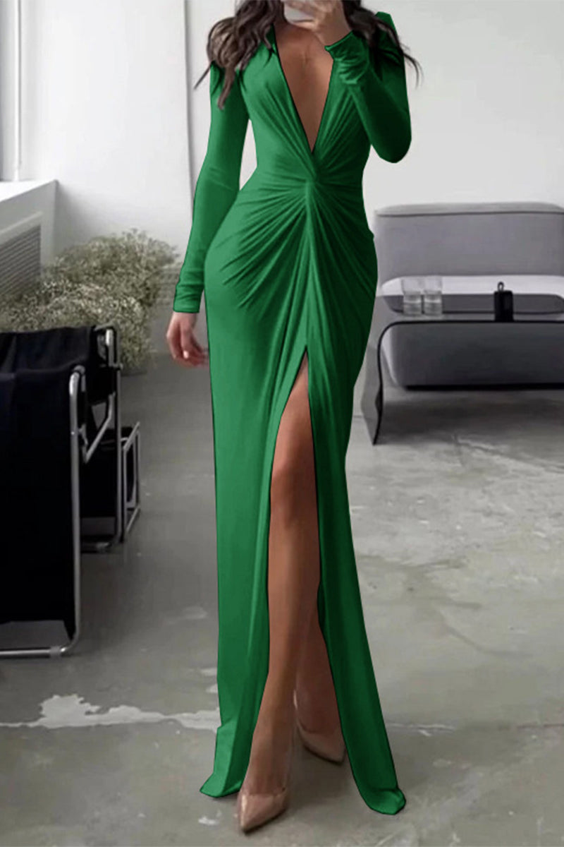 Heidi-Mode | Elegante Einfarbige Falt-V-Ausschnitt Plissierte Kleider - 6 Farben
