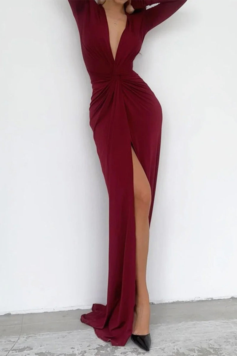 Heidi-Mode | Elegante Einfarbige Falt-V-Ausschnitt Plissierte Kleider - 6 Farben