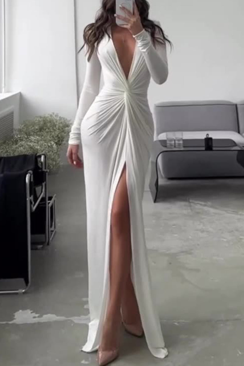 Heidi-Mode | Elegante Einfarbige Falt-V-Ausschnitt Plissierte Kleider - 6 Farben