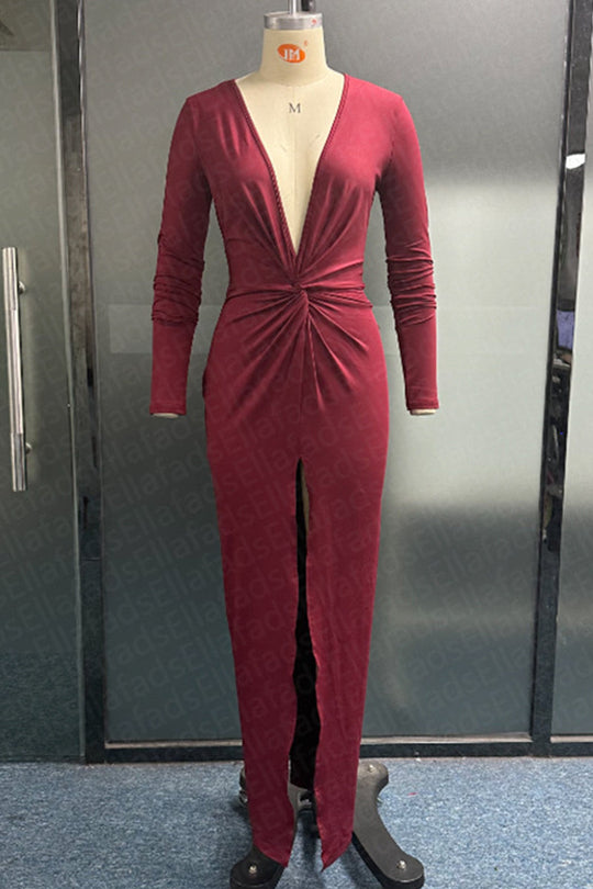 Heidi-Mode | Elegante Einfarbige Falt-V-Ausschnitt Plissierte Kleider - 6 Farben