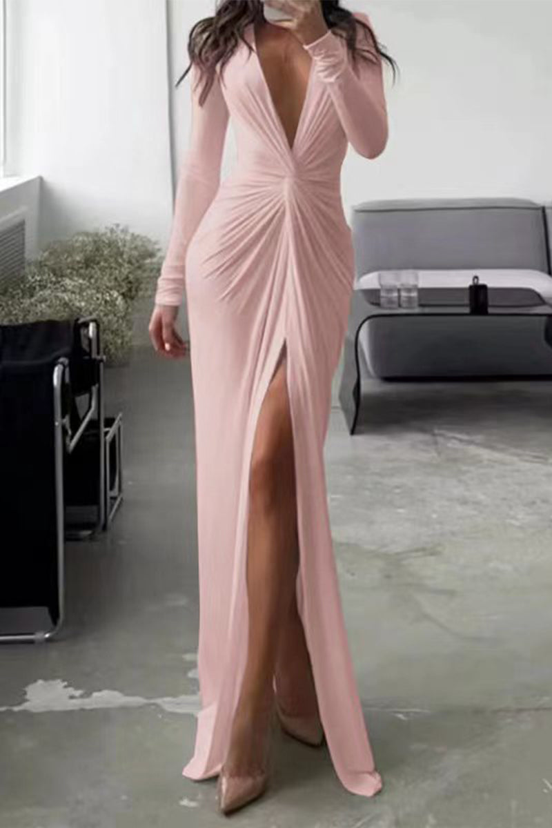 Heidi-Mode | Elegante Einfarbige Falt-V-Ausschnitt Plissierte Kleider - 6 Farben
