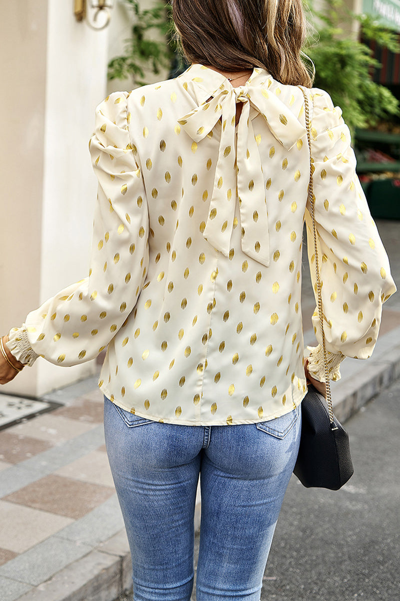 Heidi-Mode | Elegante Polka Dot Falten Halb A Rollkragen Tops