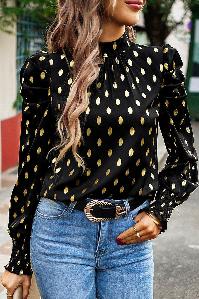 Heidi-Mode | Elegante Polka Dot Falten Halb A Rollkragen Tops