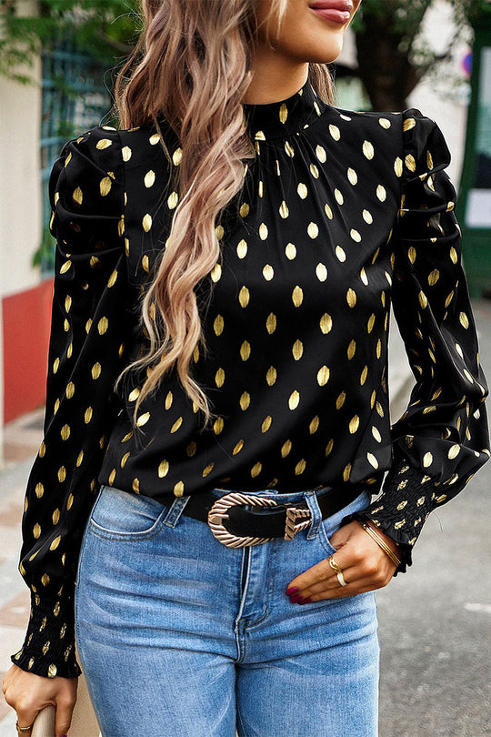 Heidi-Mode | Elegante Polka Dot Falten Halb A Rollkragen Tops