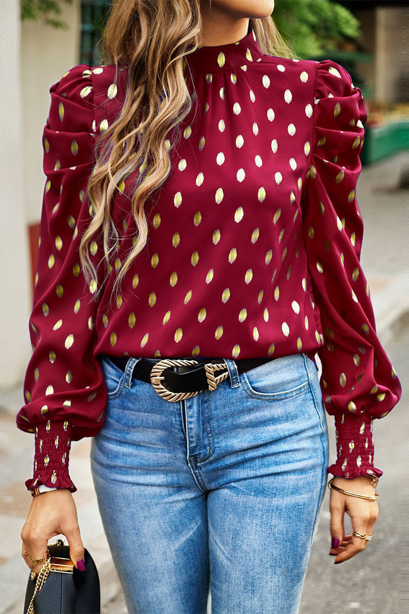 Heidi-Mode | Elegante Polka Dot Falten Halb A Rollkragen Tops