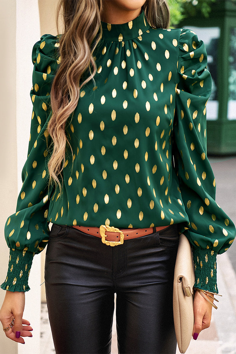 Heidi-Mode | Elegante Polka Dot Falten Halb A Rollkragen Tops