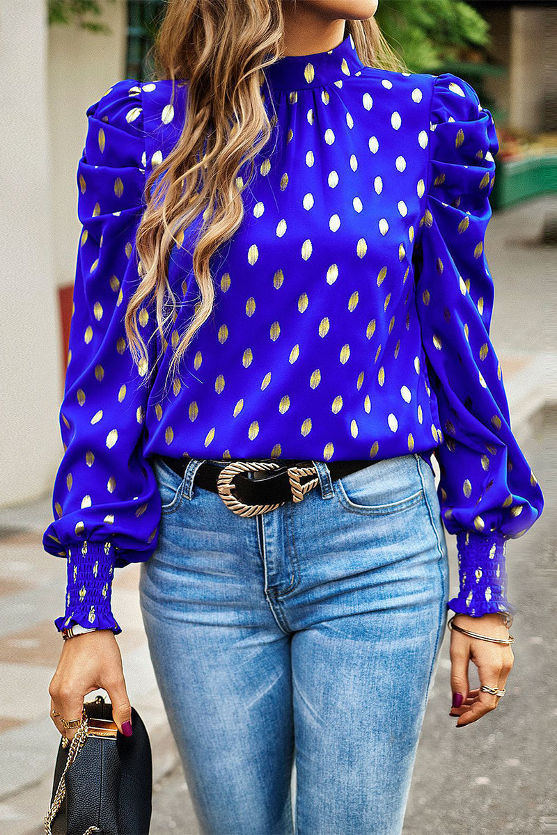 Heidi-Mode | Elegante Polka Dot Falten Halb A Rollkragen Tops